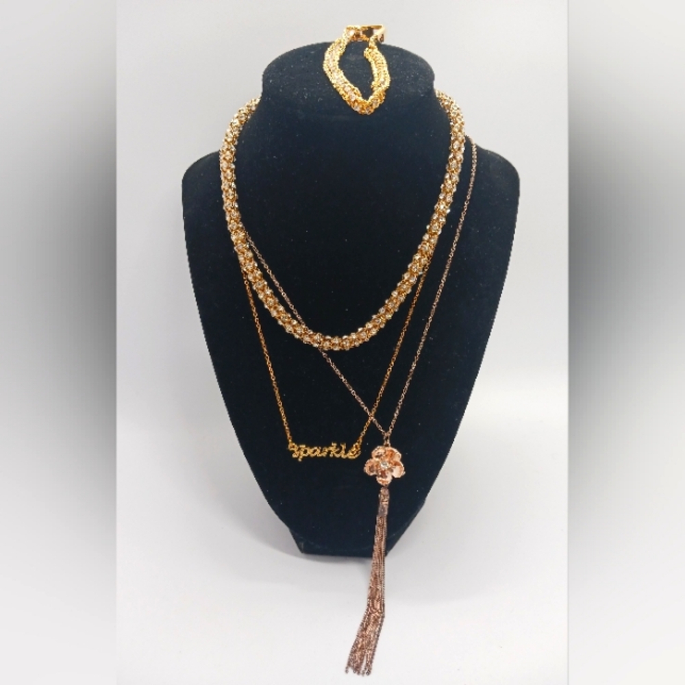 SPARKLE Jewelry Lot! 4 Pcs Gold-tone & Rose Gold-tone With Rhinstones, L Conrad
